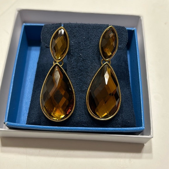 Rare - Joan Rivers Smokey Quartz Teardrop Earrings. - Picture 2 of 4